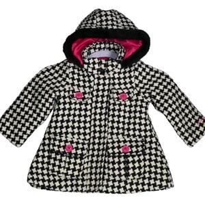 OshKosh BGosh Girls Dress Coat Size 18 Months Hooded Black Houndstooth Jacket